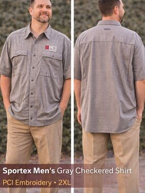 Sportex Men's Gray Checkered Shirt PCI embroidery 2XL